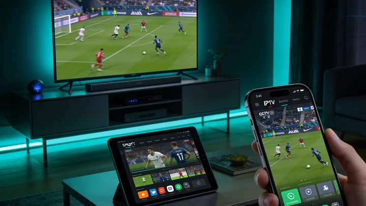 IPTV Subscribe streaming interface showing live sports, movies and TV channels in 4K